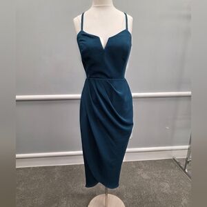 City Chic Deep Blue Midi Dress with Spaghetti Straps